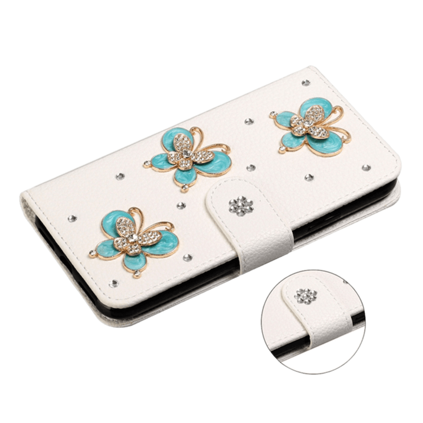 Mocaa Samsung Galaxy A41 Bling Bookcase Hoesje Vlinders Wit