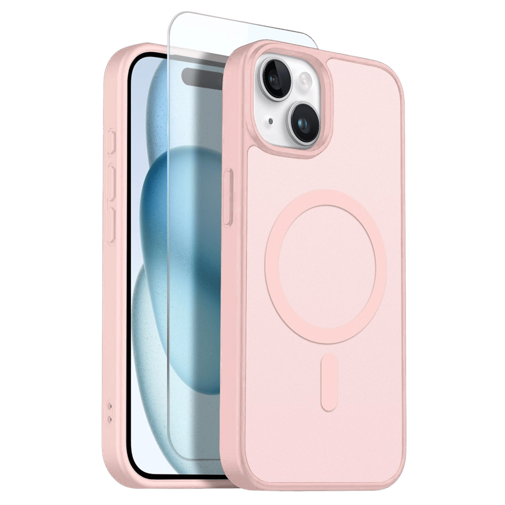 Northjo 2-in-1 iPhone 15 Hoesje – Shockproof, MagSafe + Screenprotector Roze