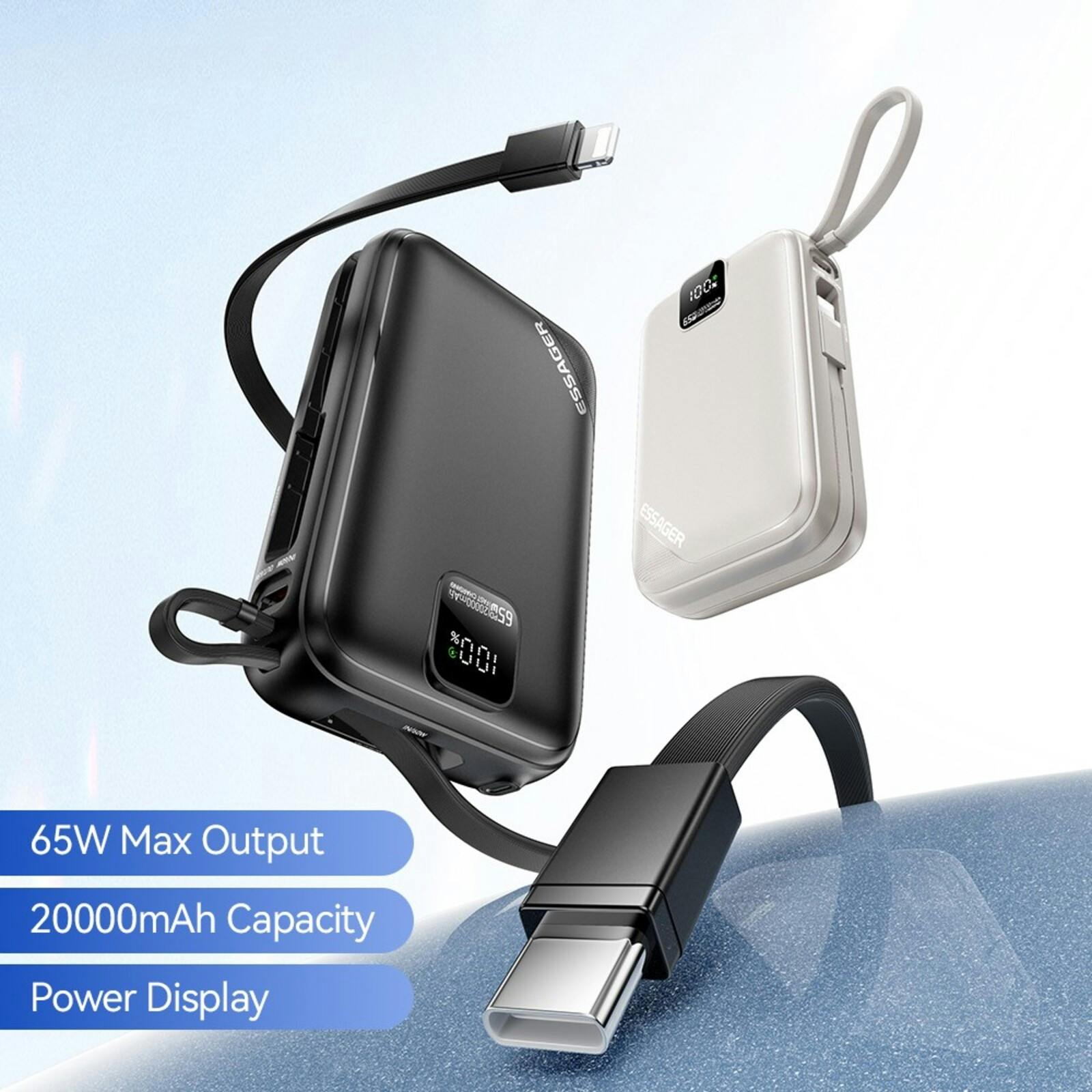 Essager 65W Rapid Portable Powerbank 20.000mAh Zwart