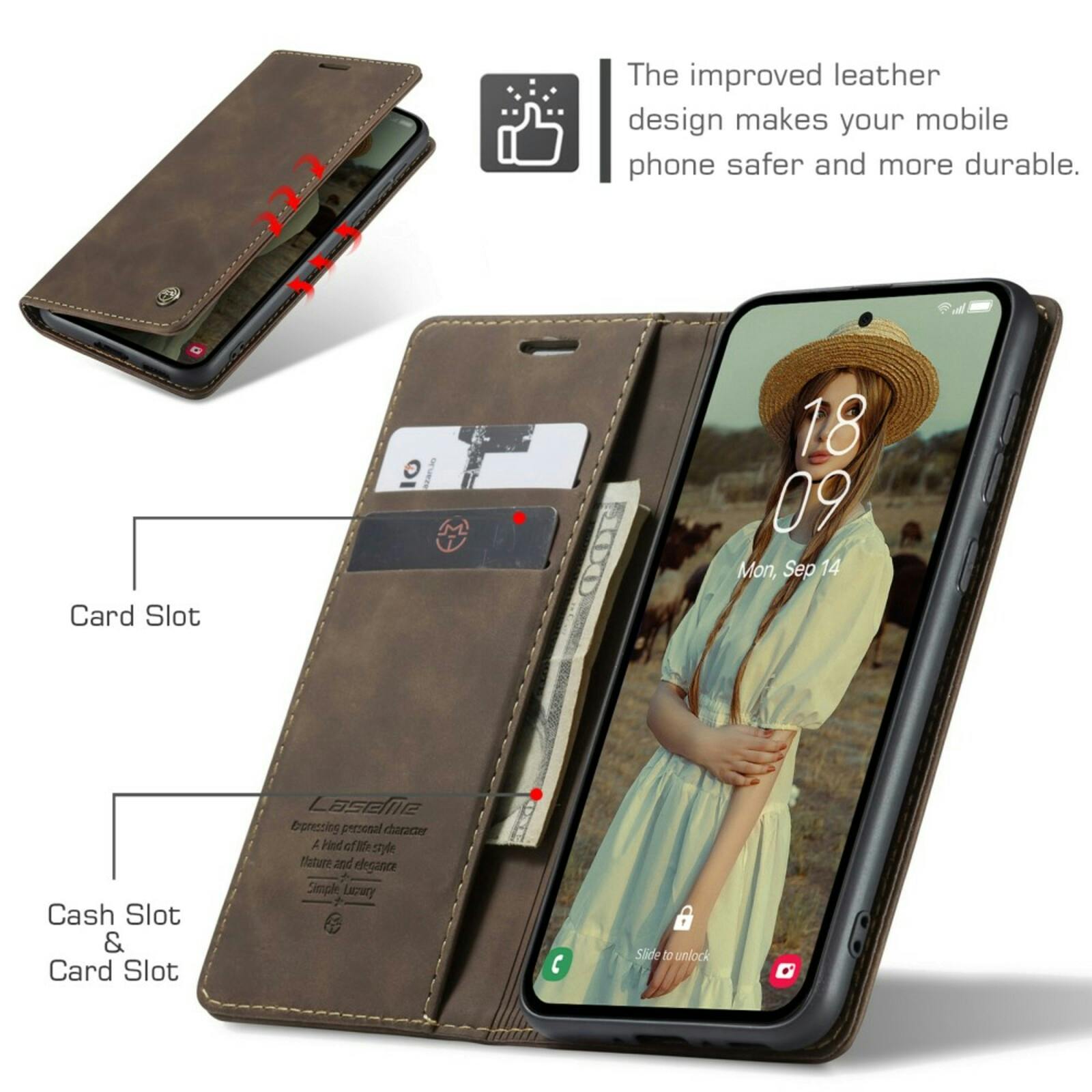 Caseme Samsung A55 Business Bookcase Hoesje Donkerbruin