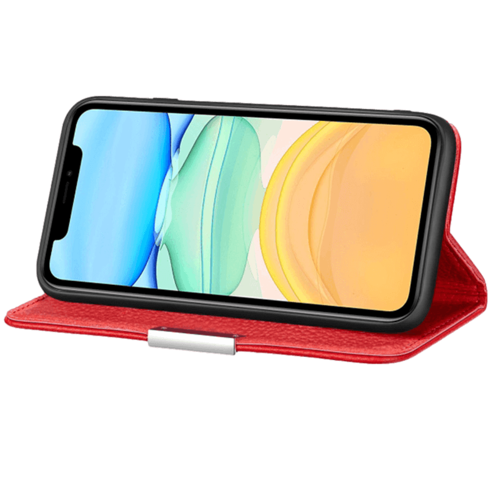 Fashion iPhone 12 (Pro) Litchi Wallet Hoesje Rood