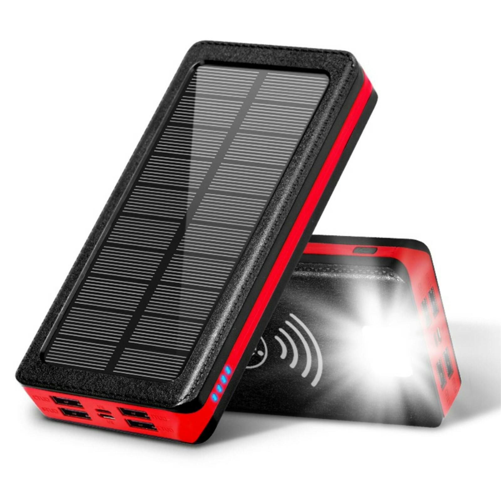 PSOOO 20.000mAh Solar Powerbank met Draadloos Laden Rood 20.000 mAh