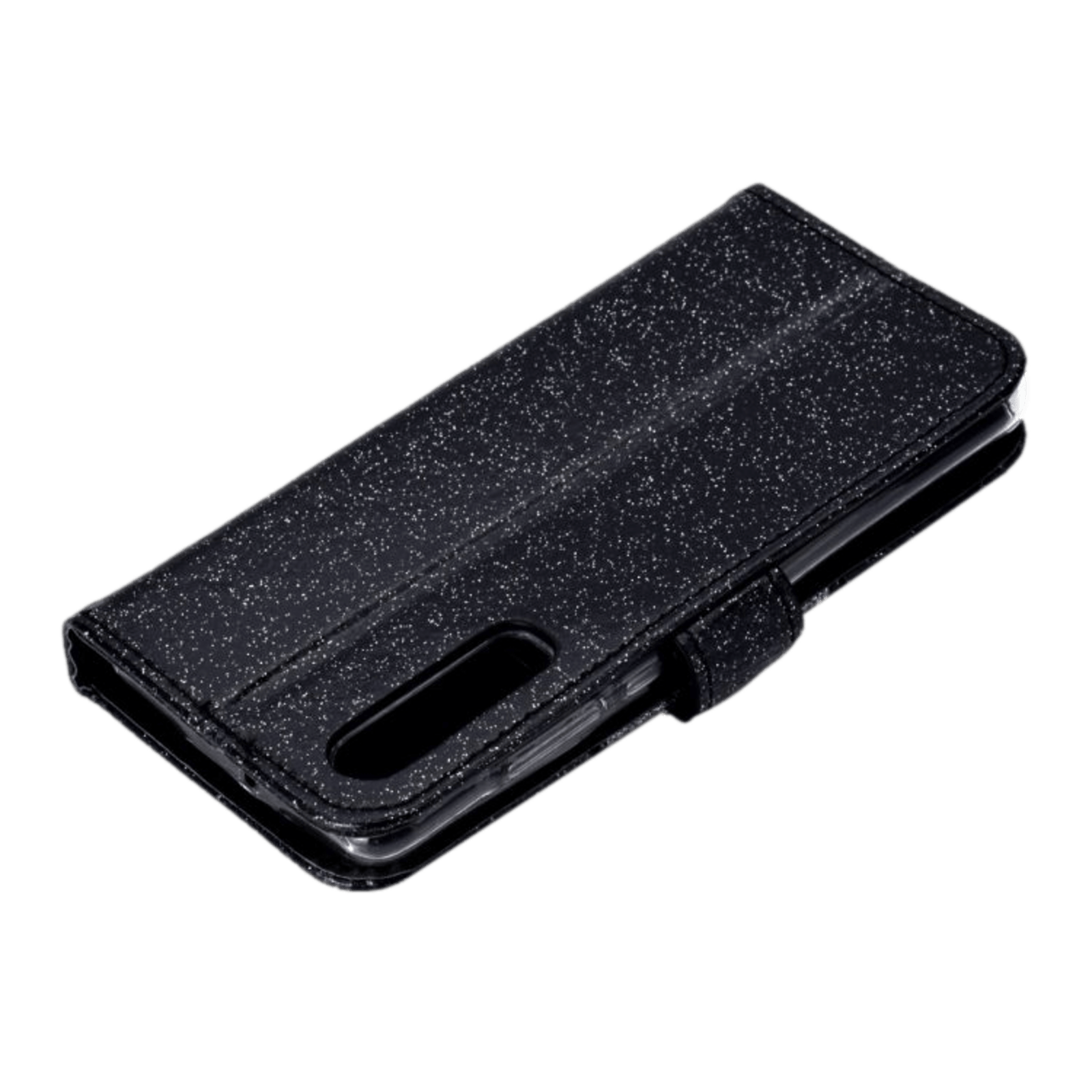 TwoTone Huawei P30 glitter hoesje met pasruimte en spiegel Zwart