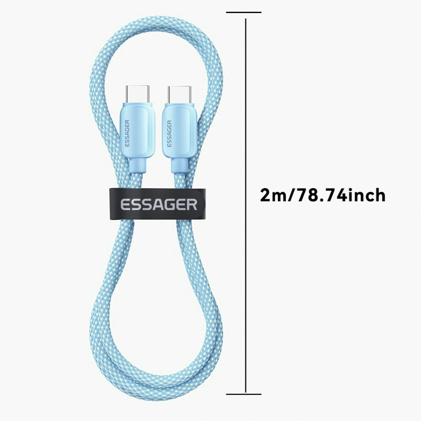 Essager 100W(!) Smartphone en Laptop Data+Oplaadkabel USB-C naar USB-C Zwart 2m