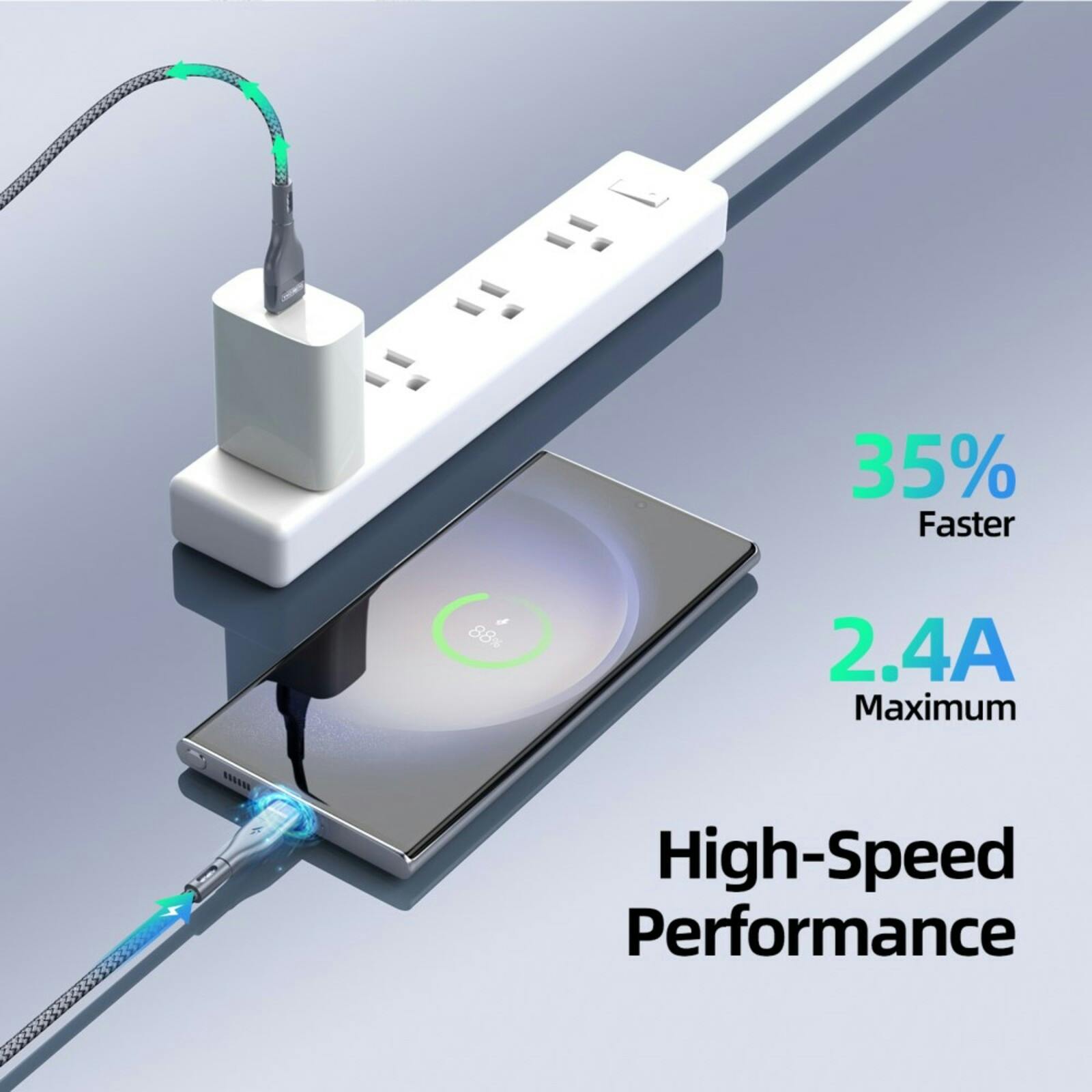 Duzzona Gewoven USB-A naar USB-C High Speed Oplaad + Datakabel Grijs 2m