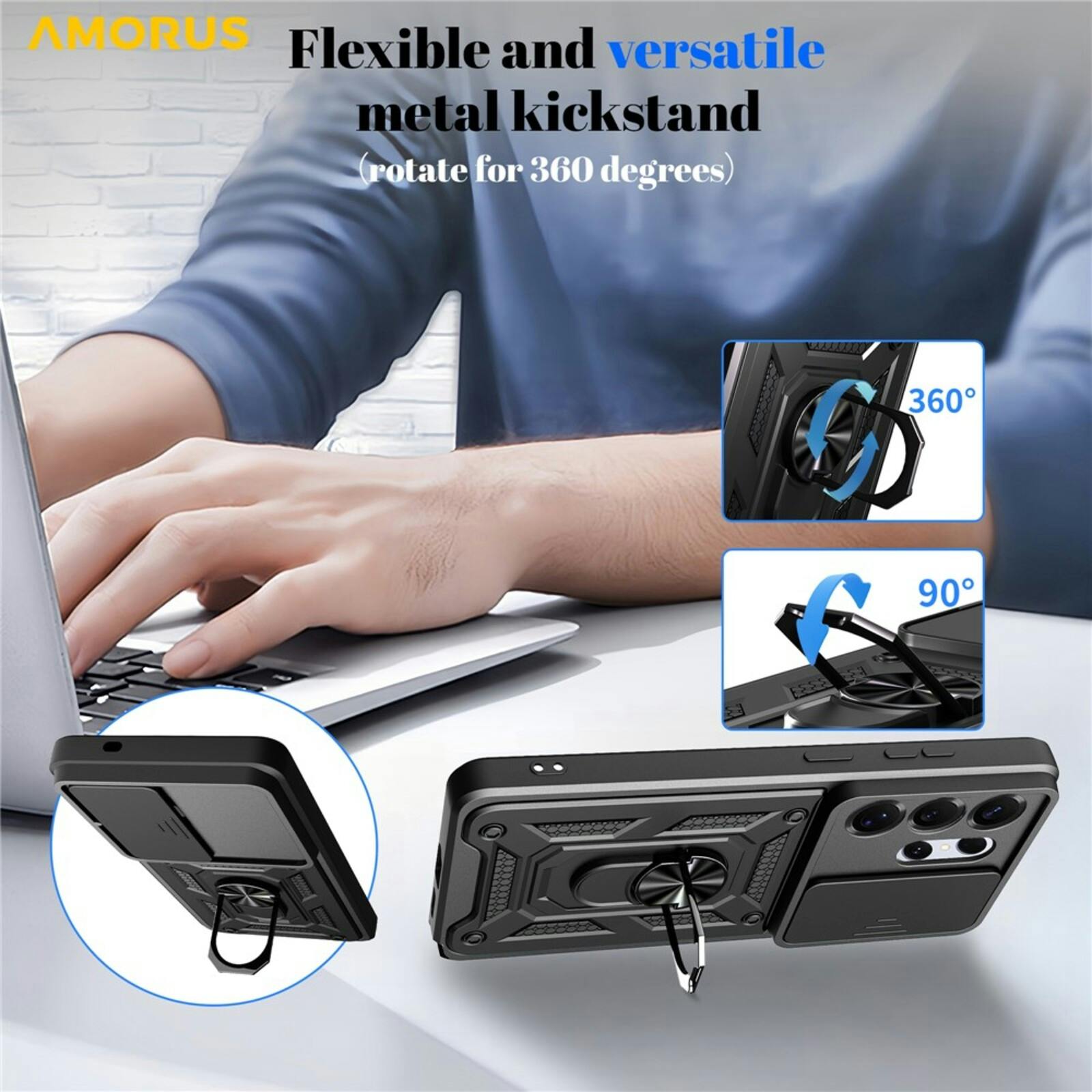 Amorus Samsung Galaxy S26 Ultra Shield Case met Camera-schuif Zwart