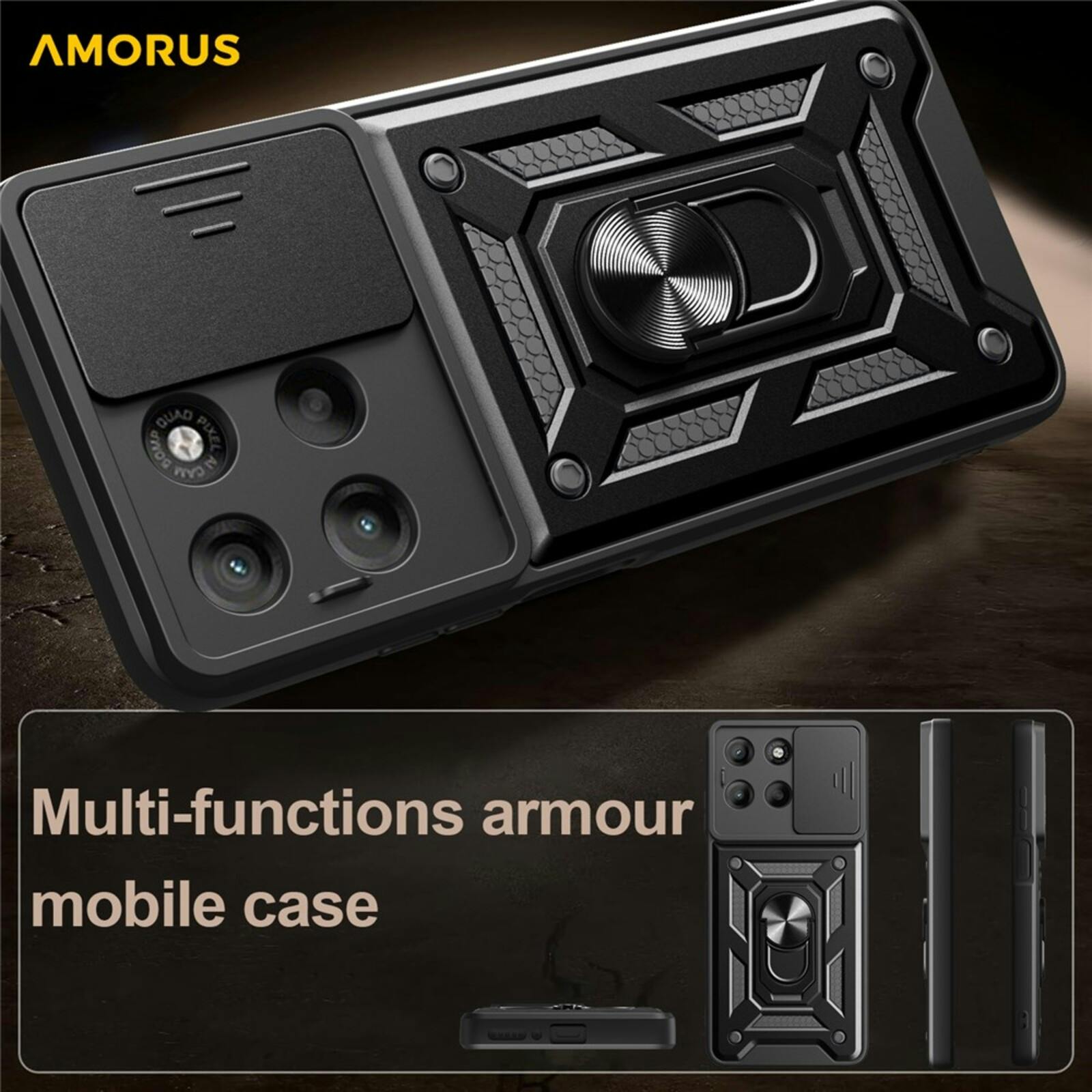 Amorus Motorola Moto G17 (Power) Shield Case met Camera-schuif Zwart