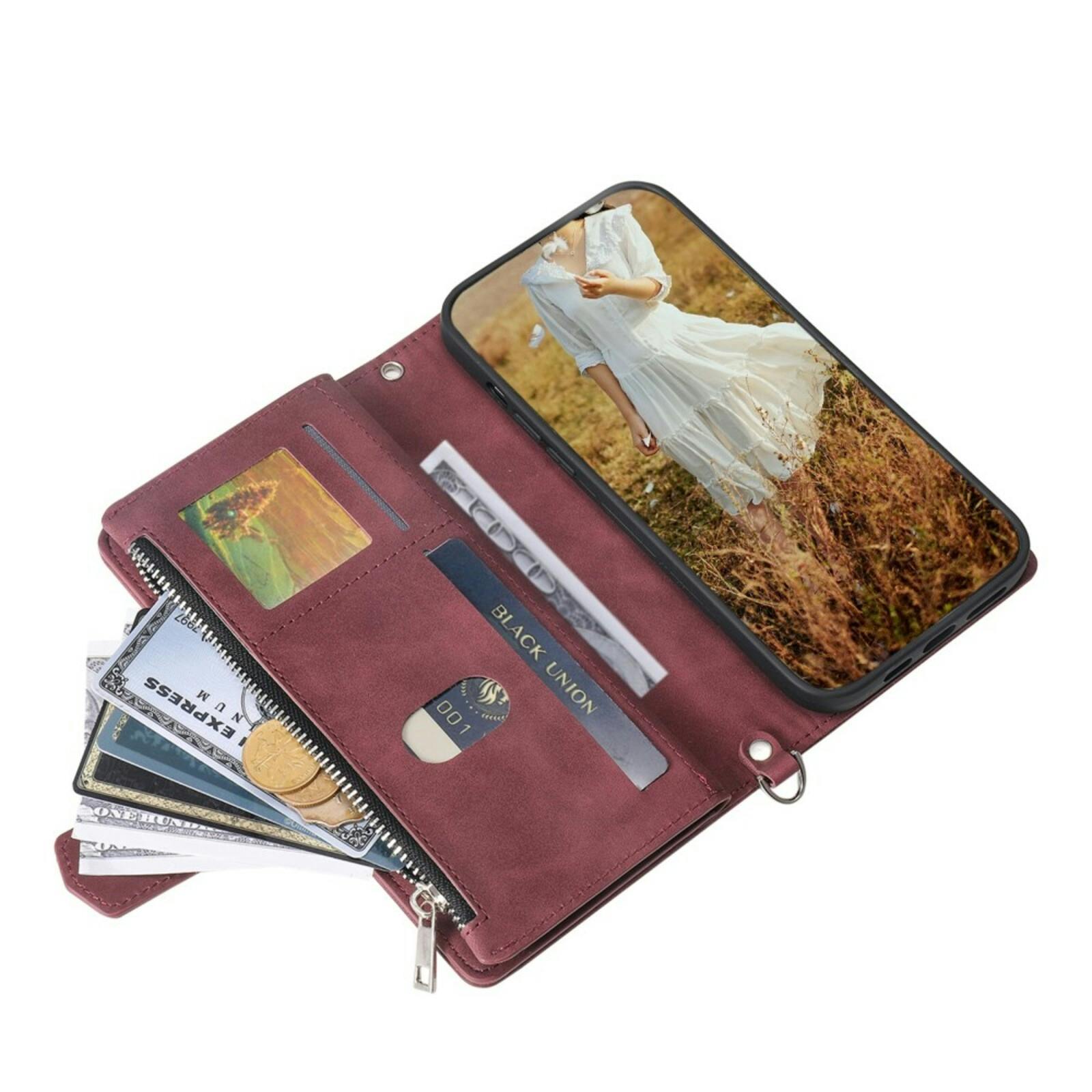 Comfycase Samsung Galaxy A55 Zipper Wallet Hoesje met Draagkoord Rood