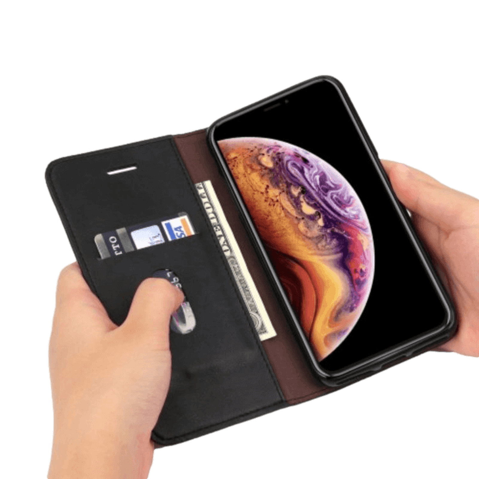 Comfycase iPhone Xs / X Retro Bookcase Zwart