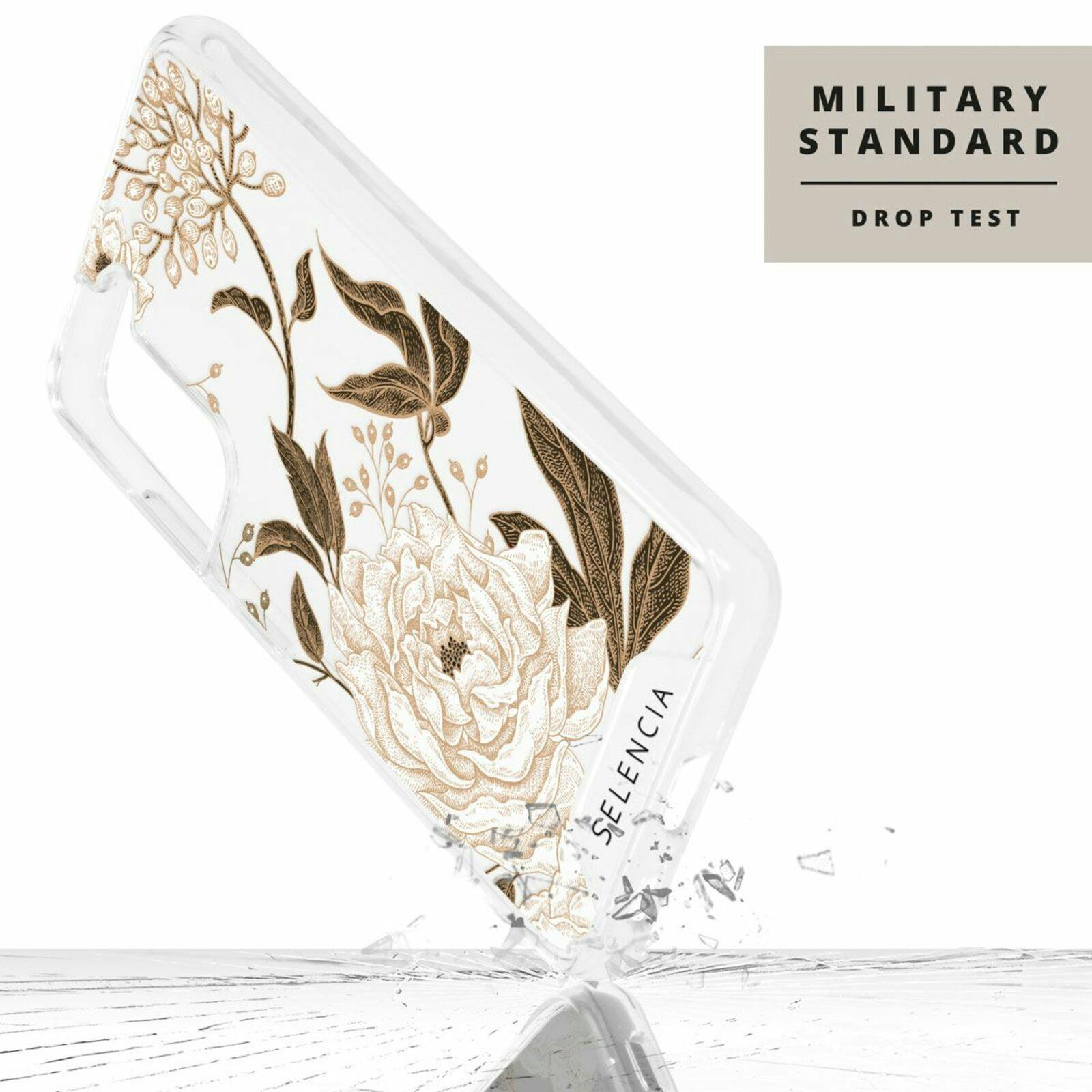 Selencia Galaxy S21 FE Zarya Fashion Hoesje Golden Flowers