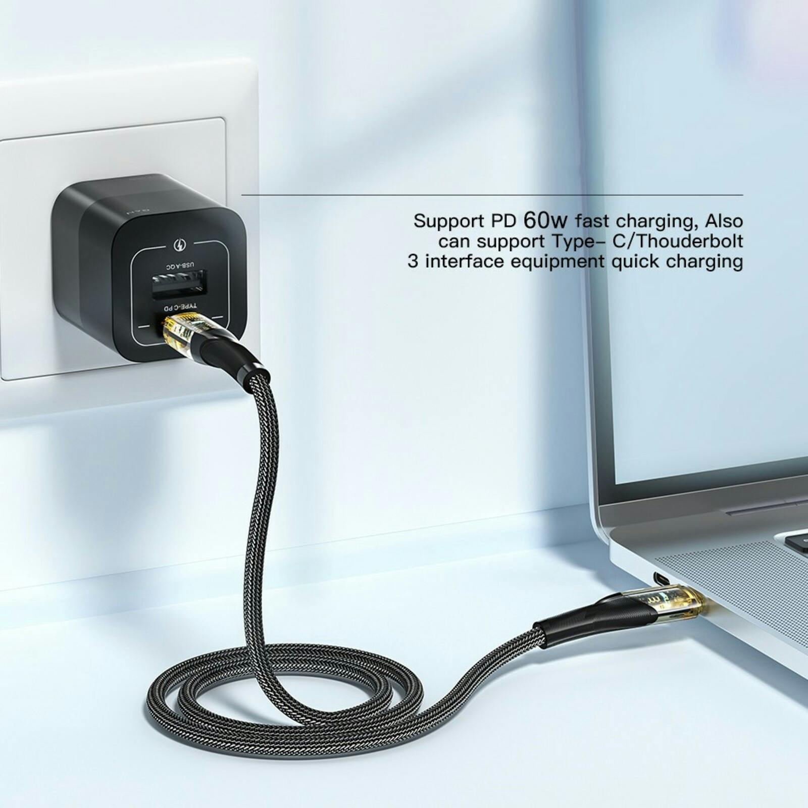 Essager 60W Power Delivery Oplaadkabel USB-C naar USB-C Goud 1m