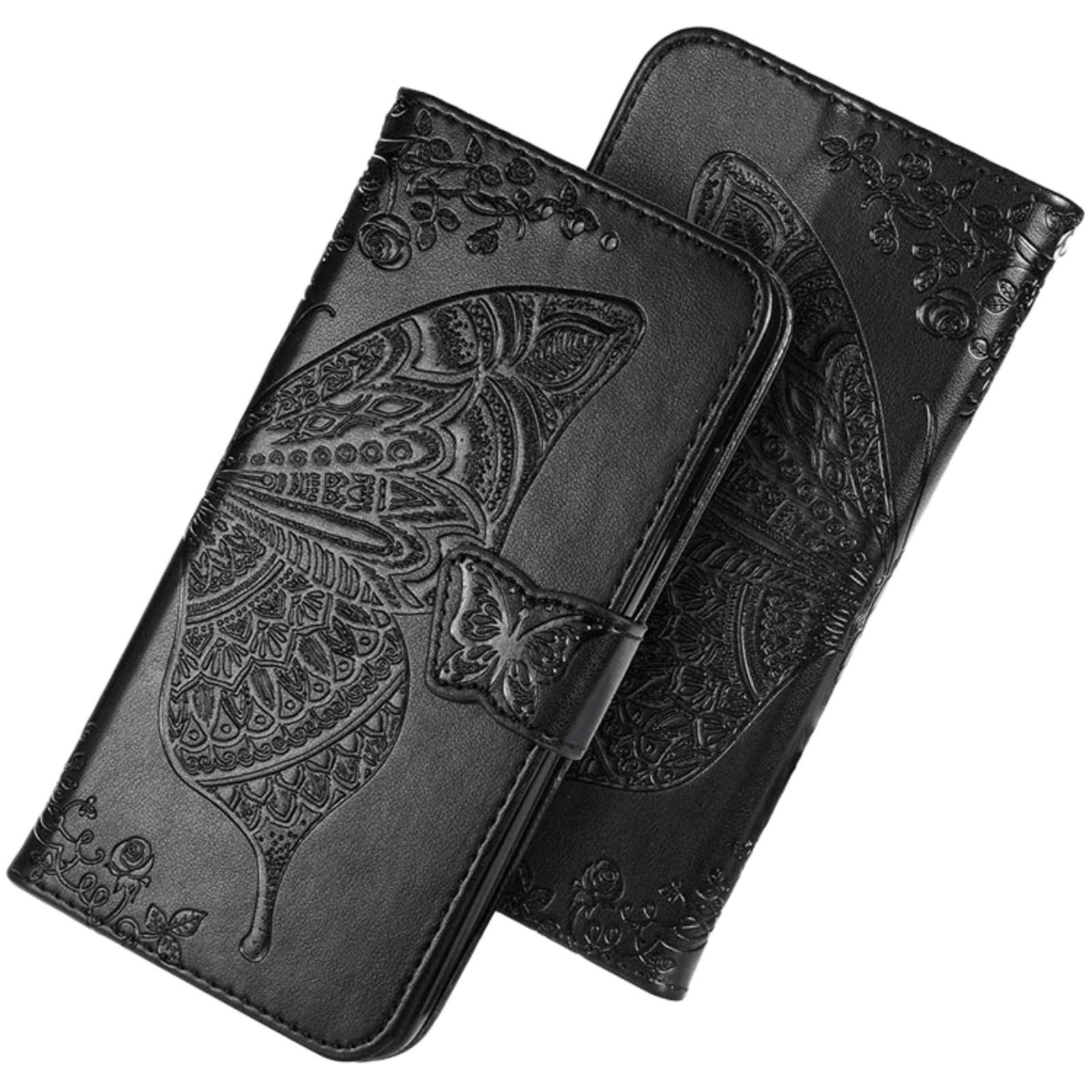 Comfycase Samsung Galaxy A41 Butterfly Booklet Telefoonhoesje Zwart