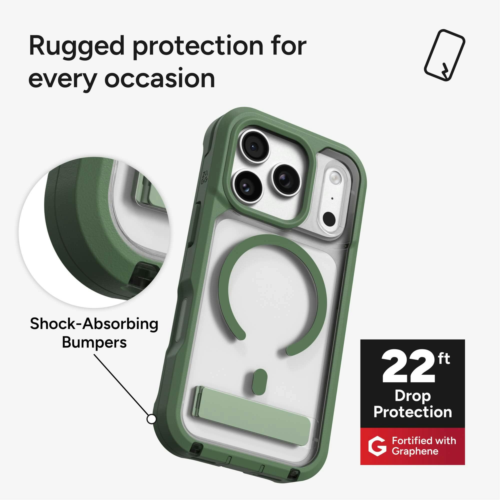 ZAGG iPhone 17 Pro / 18 Pro Rainier MagSafe Hoesje met Kickstand Groen