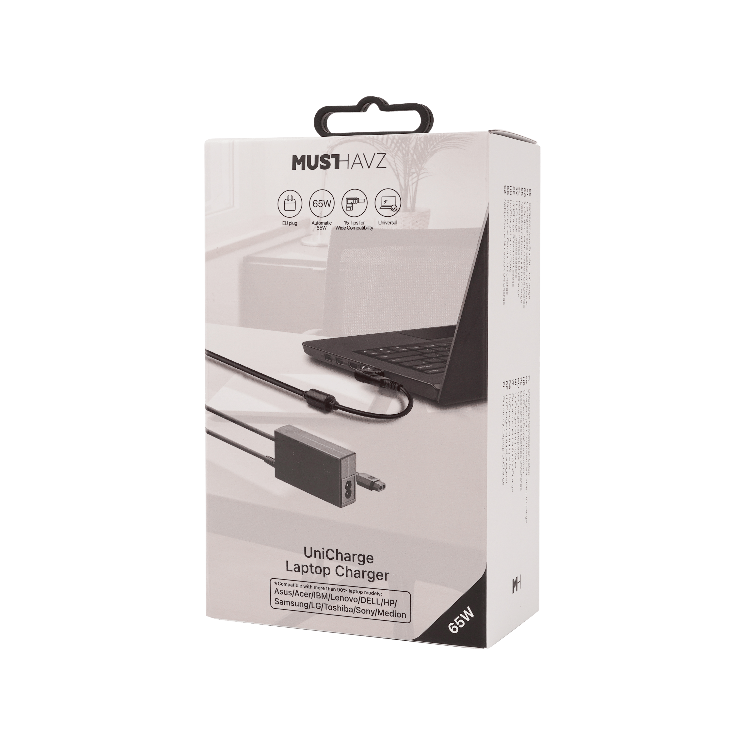 Musthavz UniCharge 65W Laptop Charger met 15 tips Grijs
