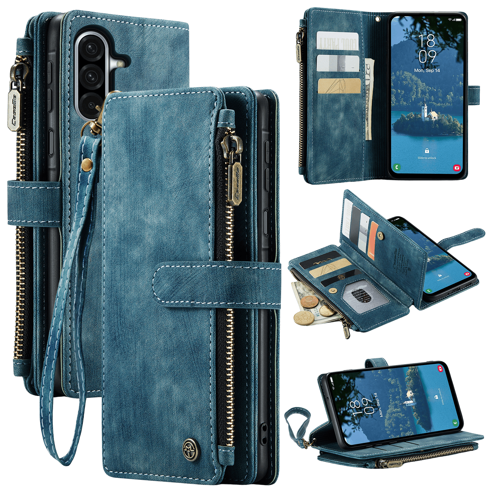 Caseme Samsung Galaxy A57 Vintage Wallet Hoesje Blauw
