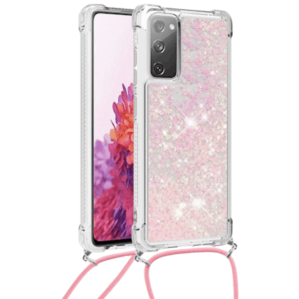 Mocaa Samsung Galaxy S20 FE Valbestendig Glitter Hoesje met Koord Roze