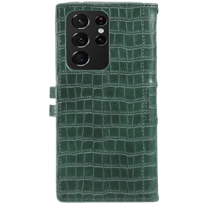 Mocaa Samsung Galaxy S21 Ultra Bookcase Hoesje Krokodillenleer Groen