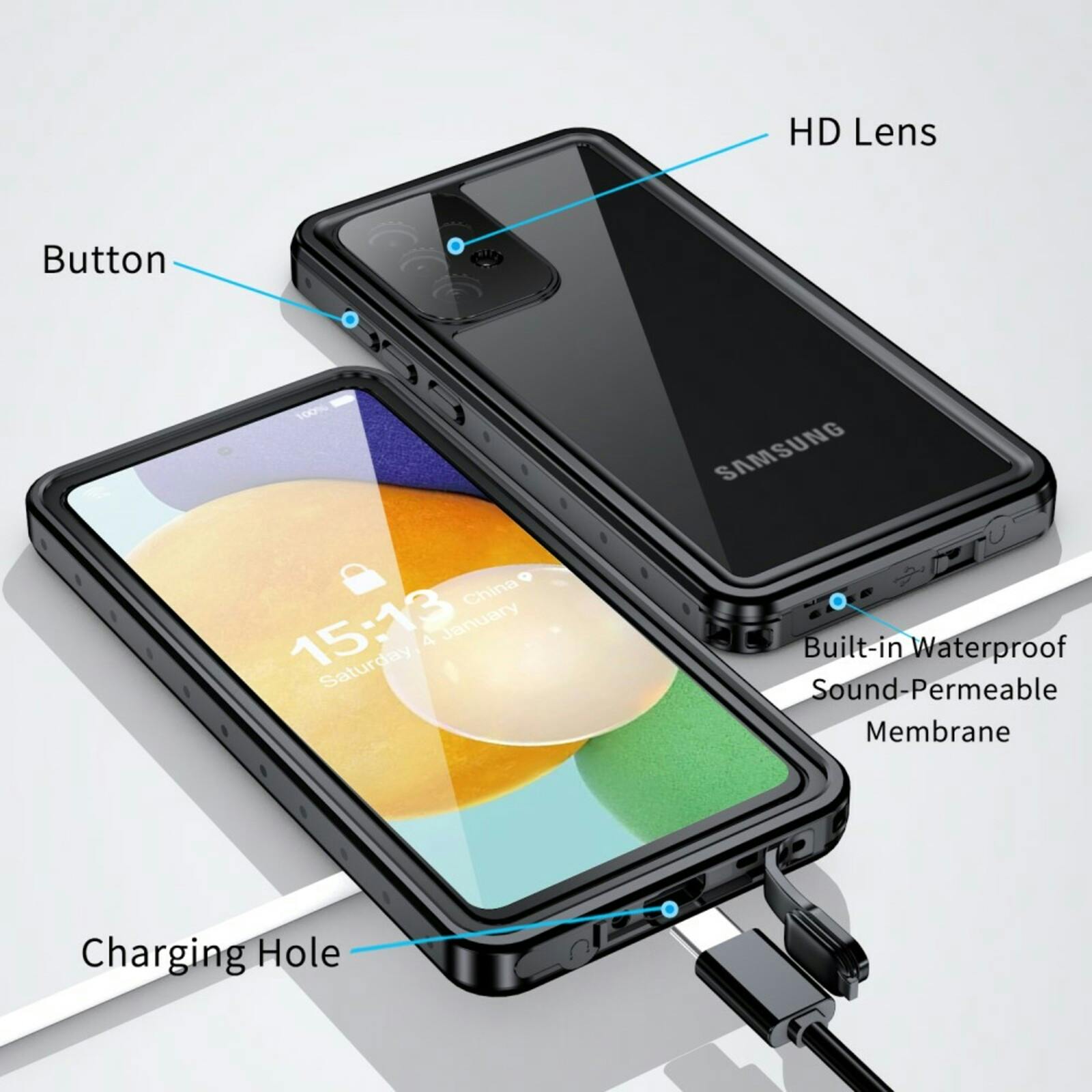 REDPEPPER Samsung Galaxy A52(s) Dot Pro Waterproof Beschermhoes Zwart