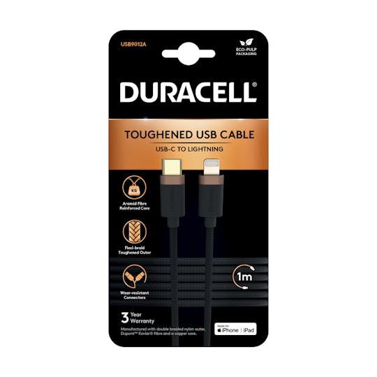 Duracell USB-C naar Lightning C94 Kabel Zwart