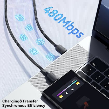 Essager 100W(!) Smartphone en Laptop Data + Oplaadkabel USB-A naar USB-C Zwart 1m