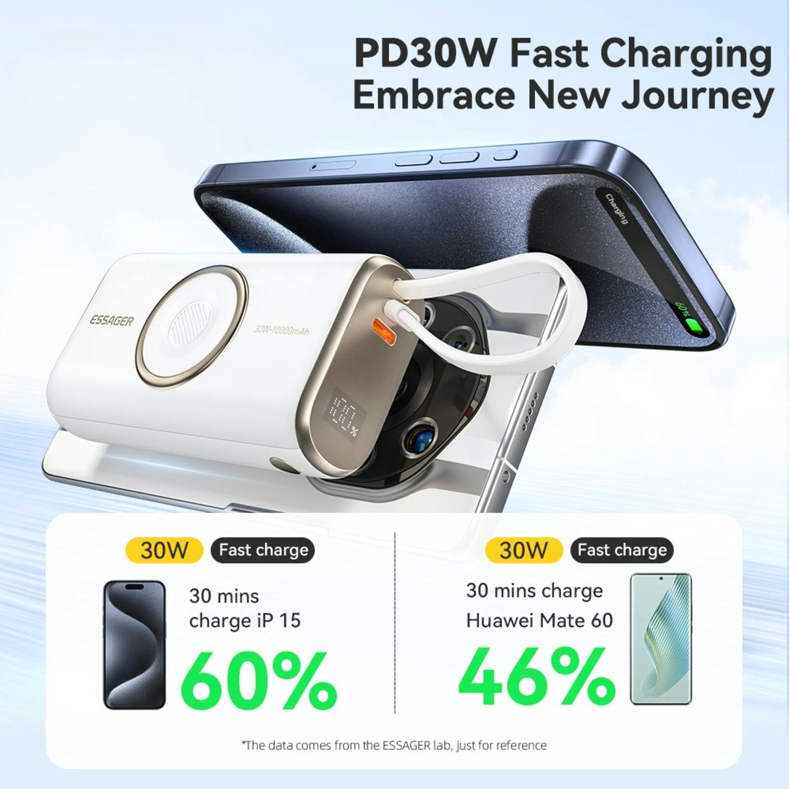 Essager PD 30W Powerbank met Wireless Apple Watch Lader 10.000mAh Zwart