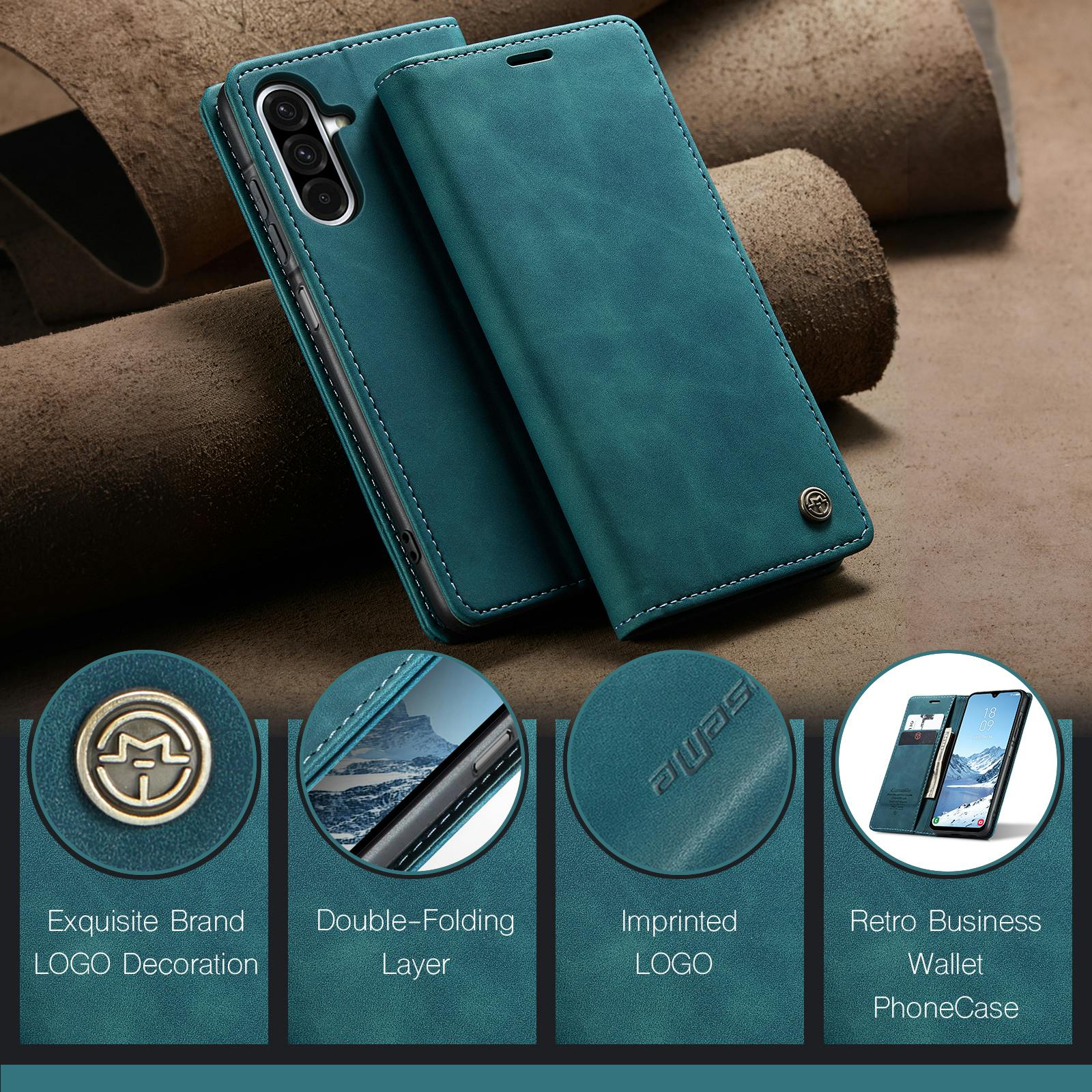 Caseme Samsung Galaxy A37 Business Bookcase Hoesje Blauw