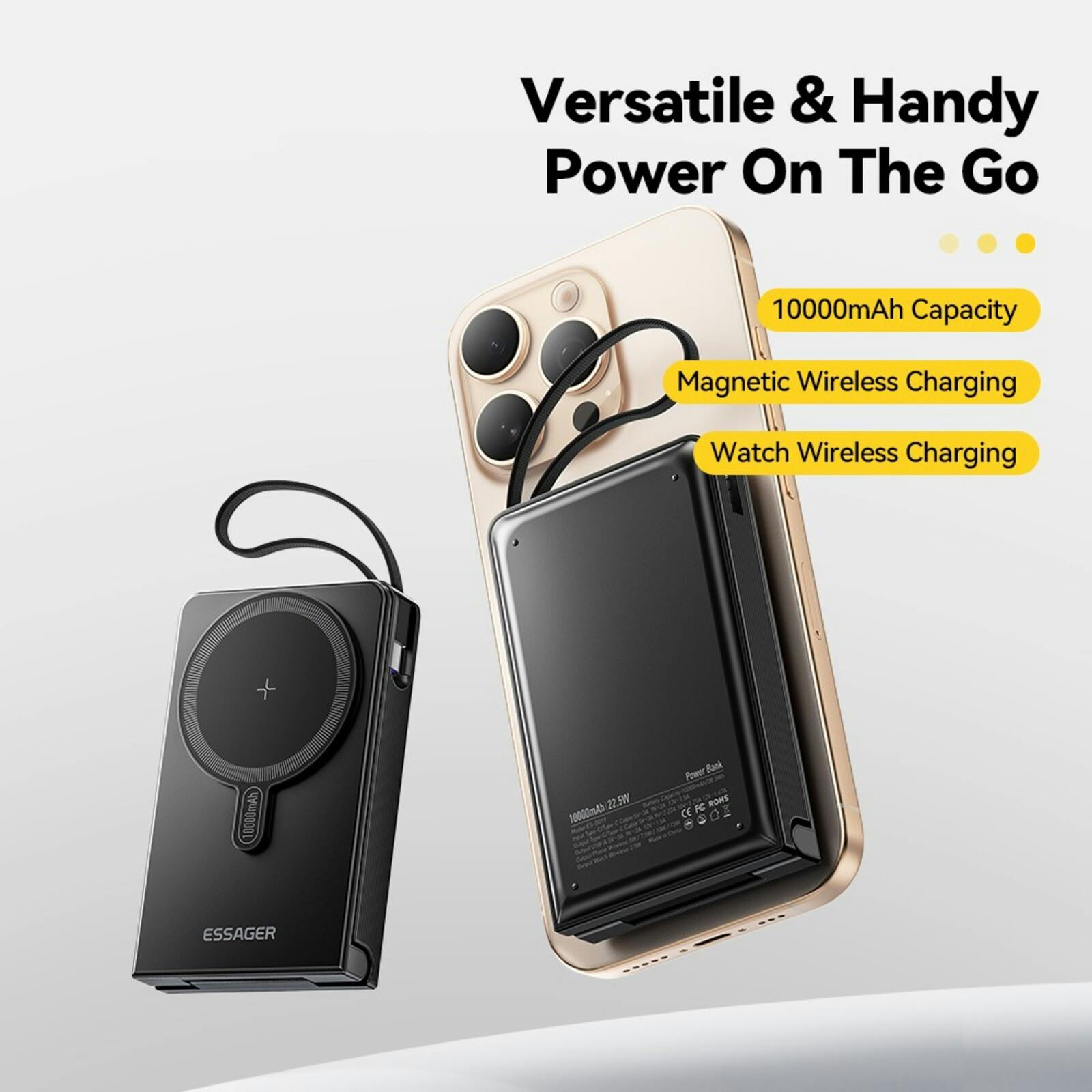 Essager 10.000mAh Versatile Snap and Charge Powerbank Zwart 10.000 mAh