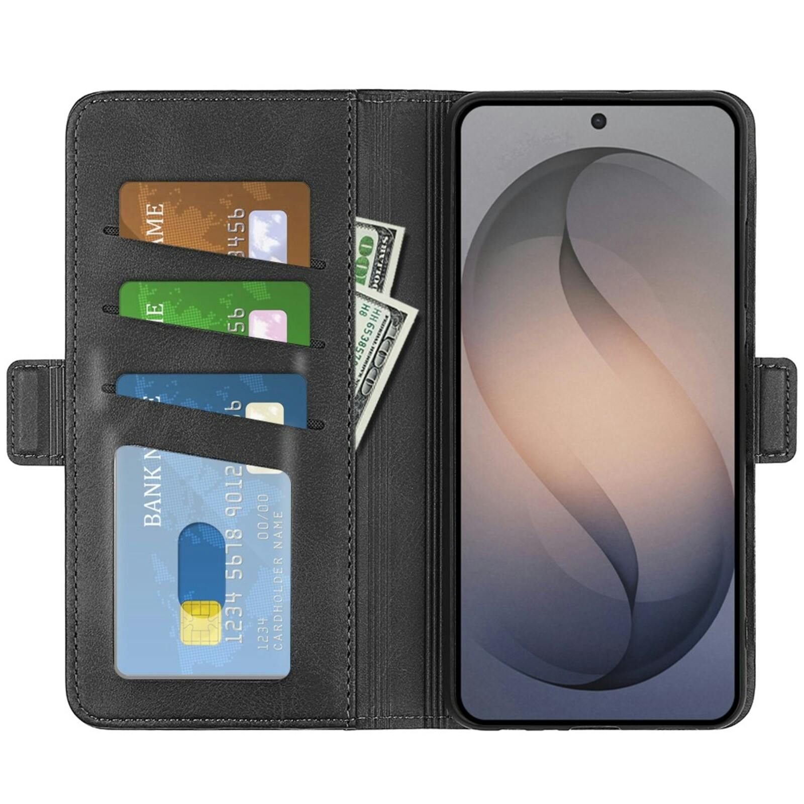 CaseBody Samsung Galaxy S26 FE Real Leather Wallet Hoesje Zwart
