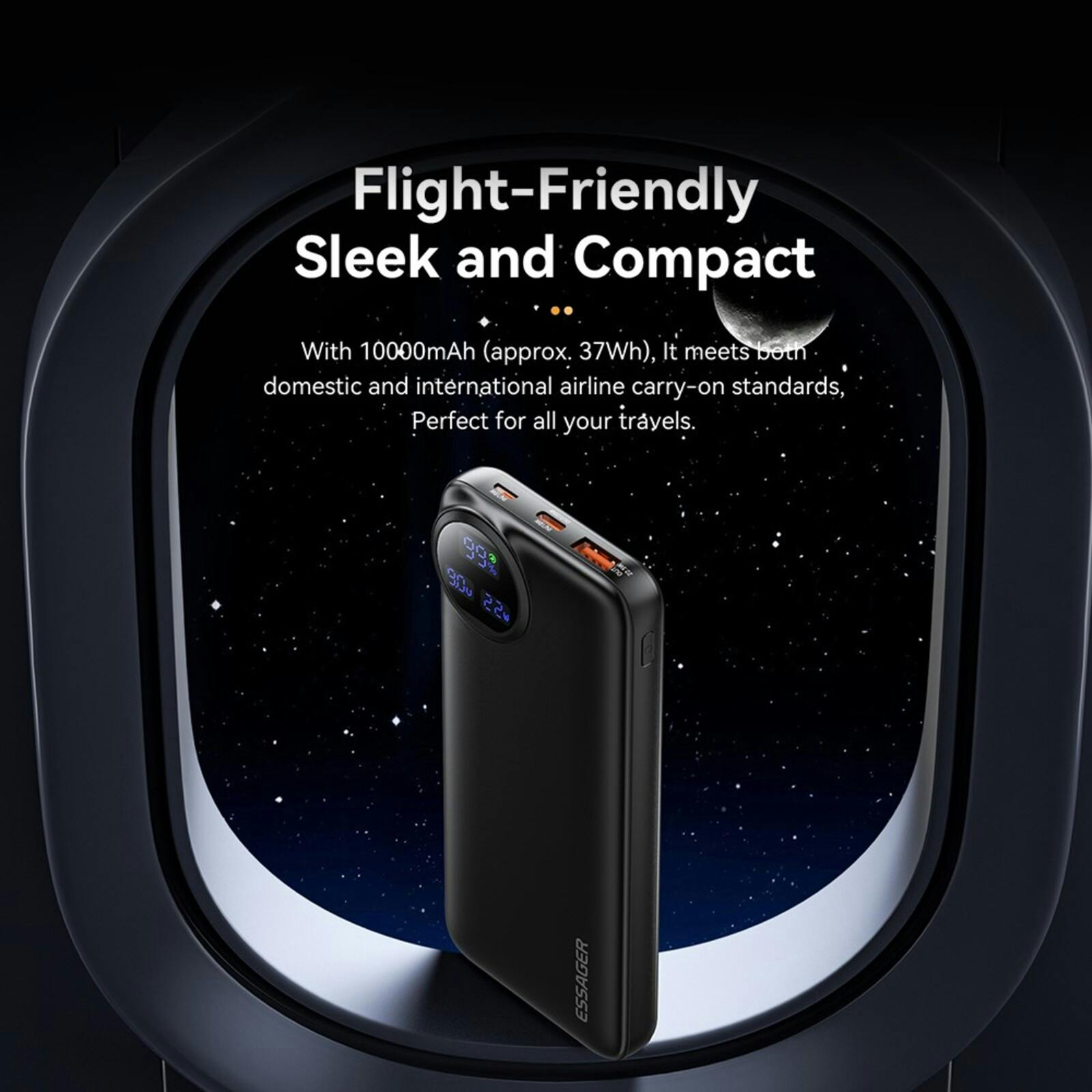 Essager 22.5W Universele Powerbank met Kabel Zwart 20.000 mAh