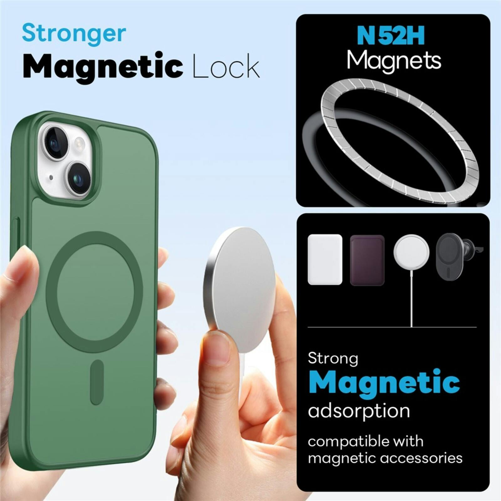 Northjo 2-in-1 iPhone 14 Hoesje – Shockproof, MagSafe + Screenprotector Groen