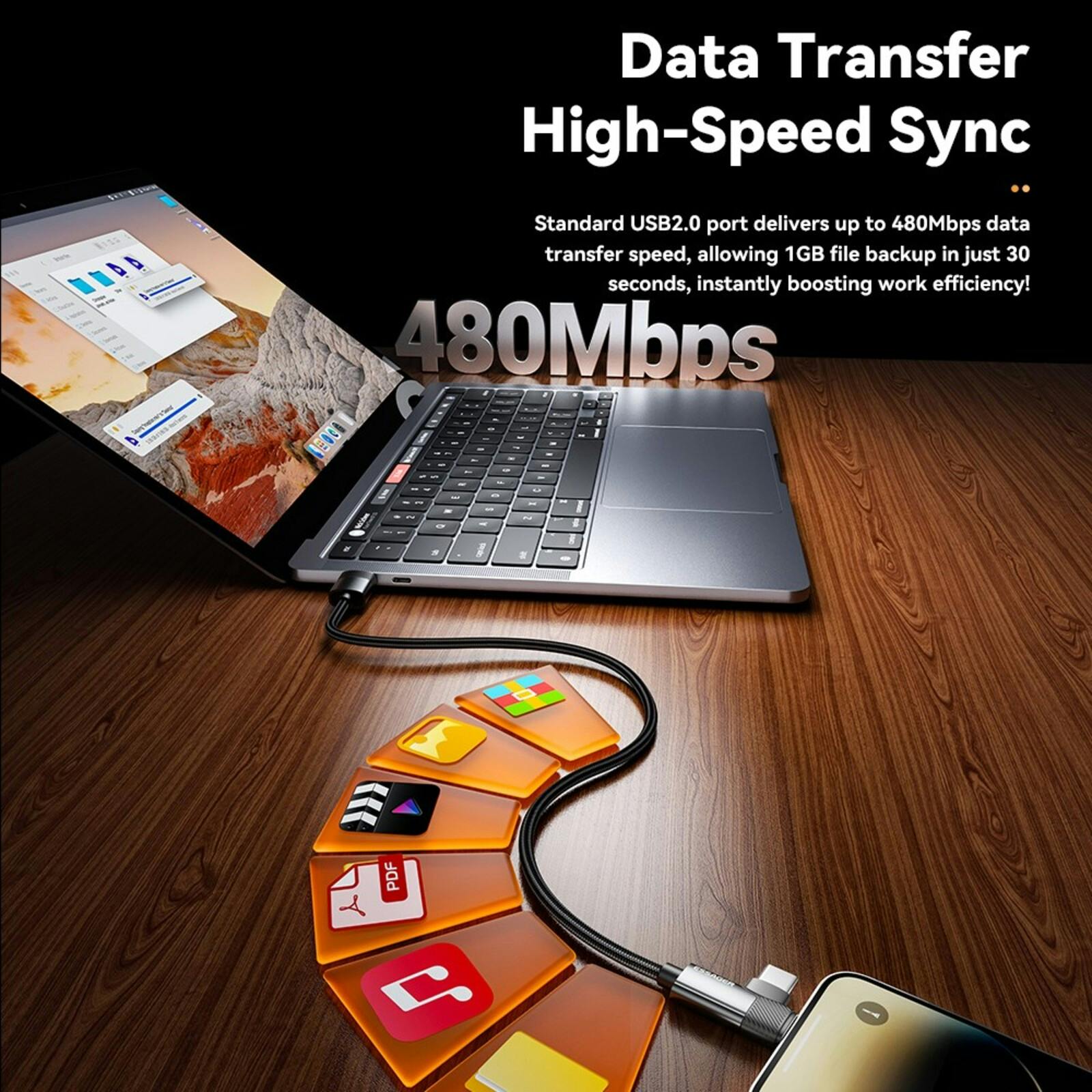 Joyroom USB-A naar Lightning of USB-C 90 Graden Kabel 2m