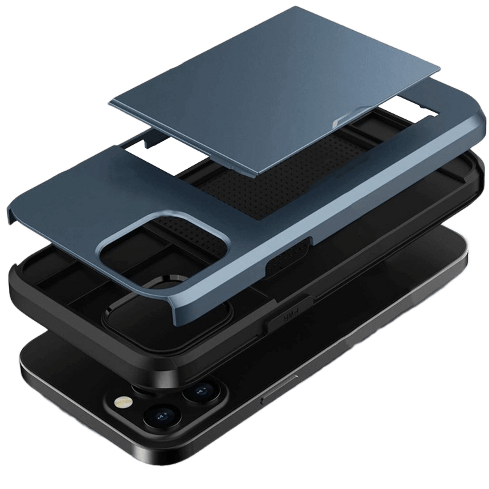 Slide Case iPhone 12 (Pro) Hoesje met Pashouder Donkerblauw