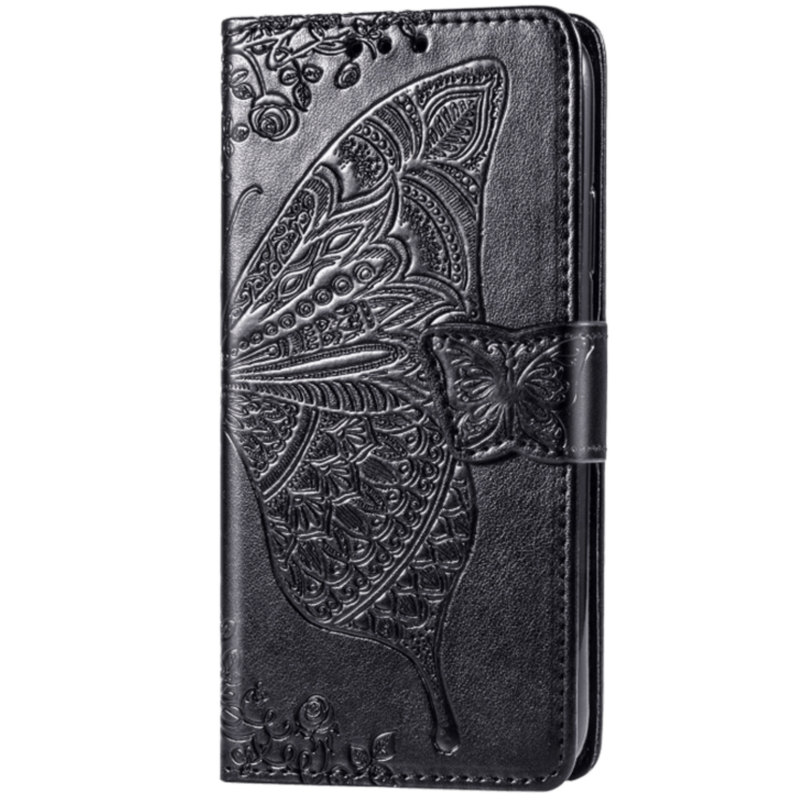 Comfycase Samsung Galaxy A41 Butterfly Booklet Telefoonhoesje Zwart