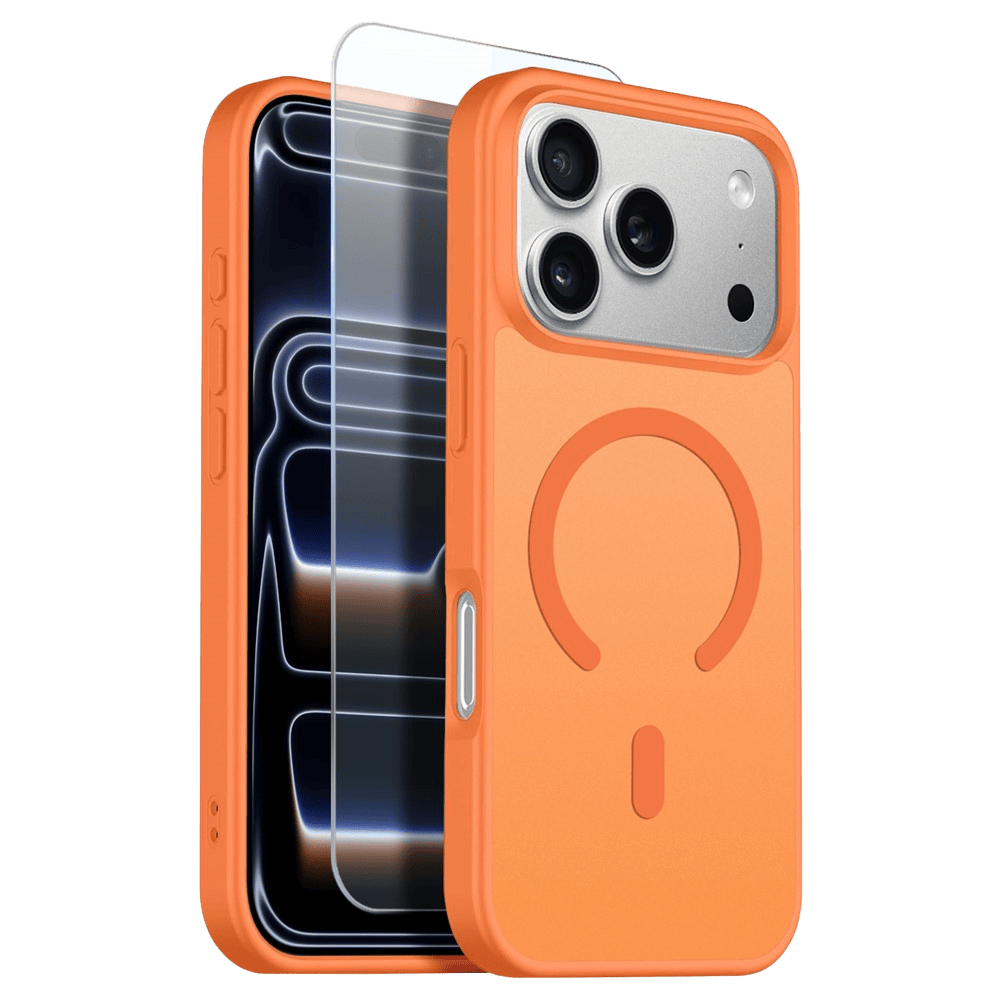 Northjo 2-in-1 iPhone 17 Pro Max Hoesje – Shockproof, MagSafe + Screenprotector Oranje