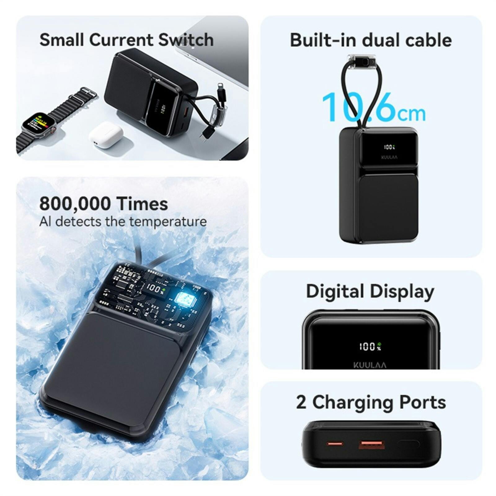 Kuulaa High Capacity Mini Powerbank 30.000mAh Zwart