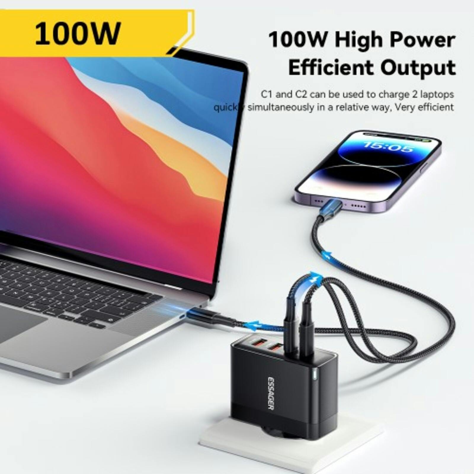 Essager 100W Multi-Port Quick Charger Zwart