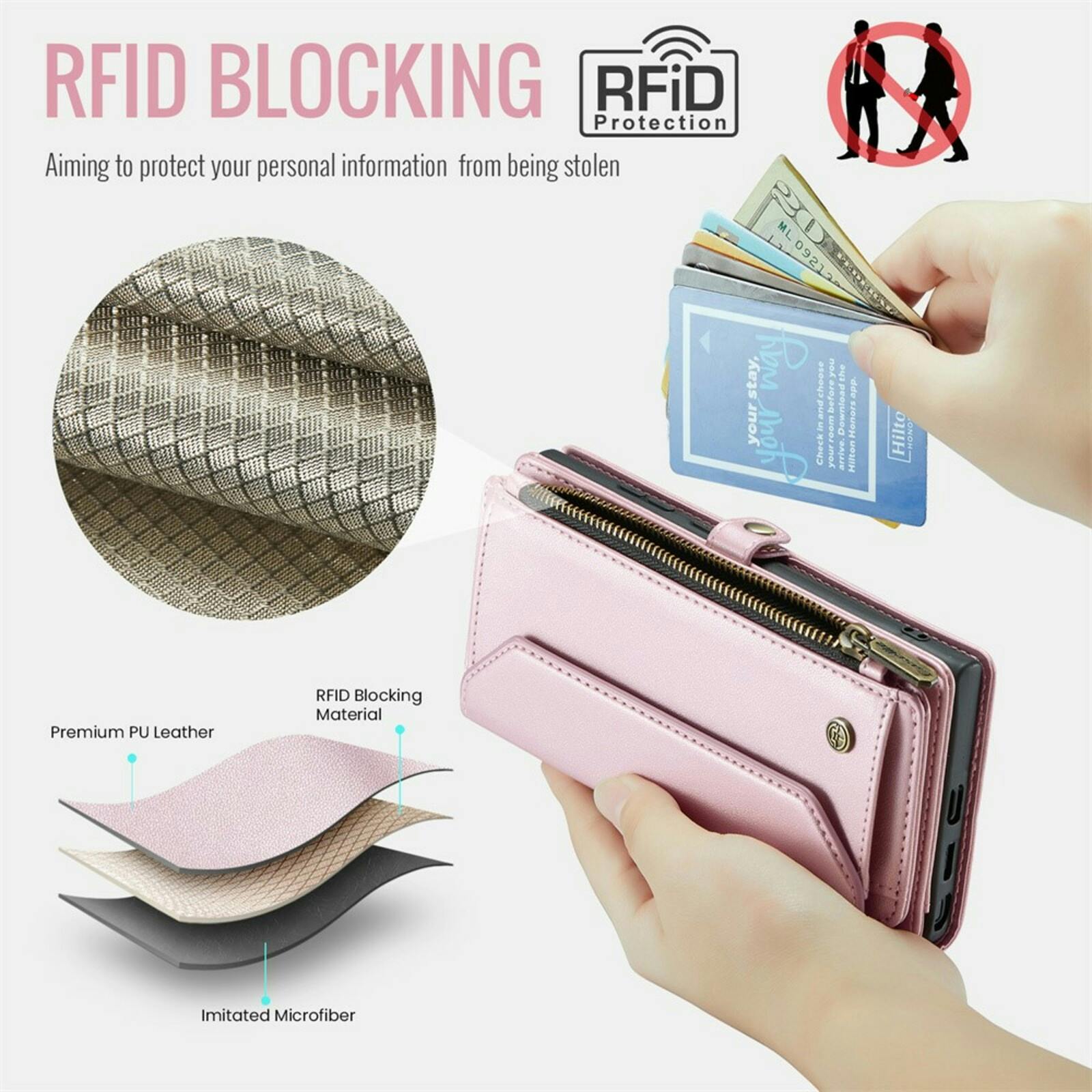 Caseme Samsung S24 Ultra Clutch Wallet met Koord Roze