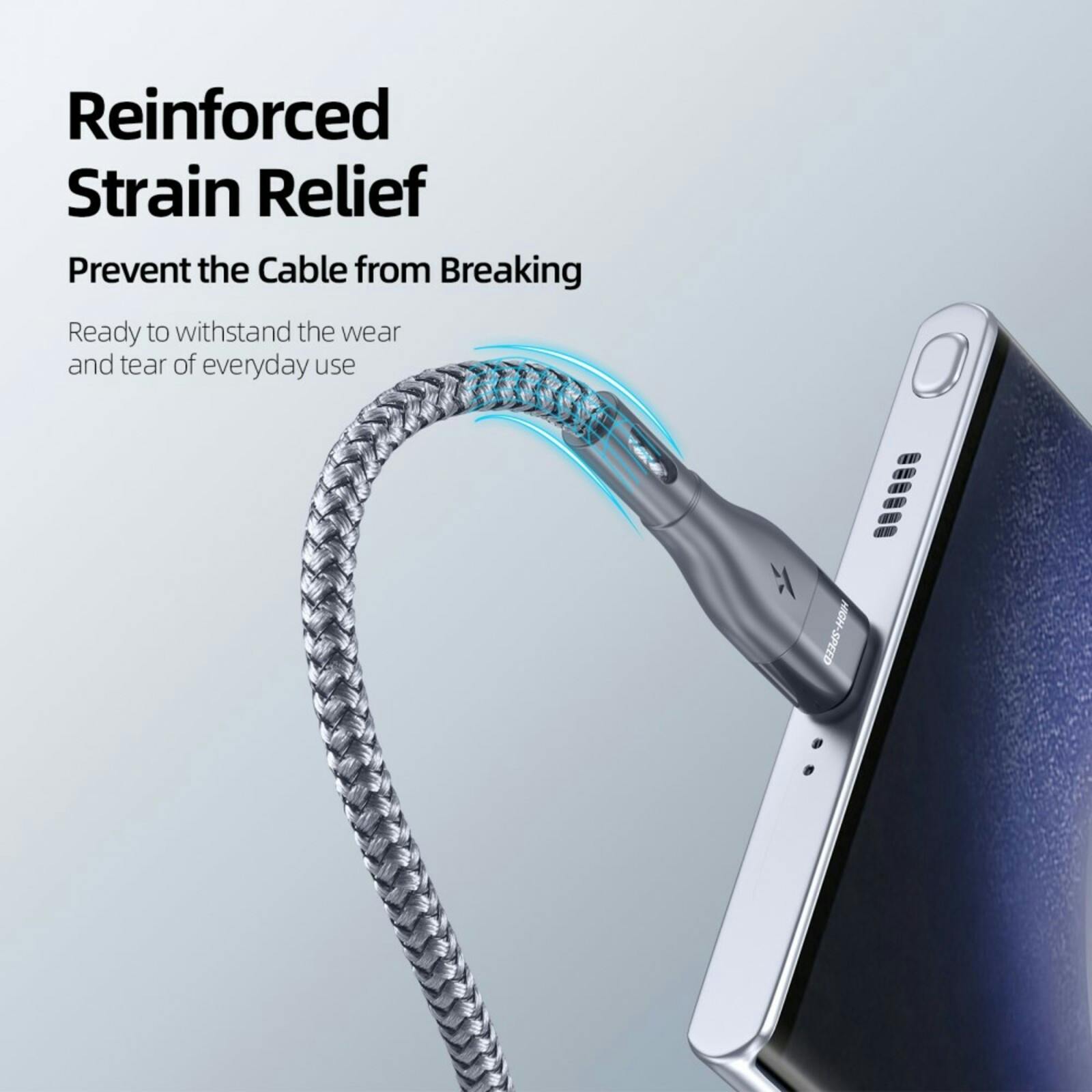 Duzzona Gewoven USB-A naar USB-C High Speed Oplaad + Datakabel Grijs 2m