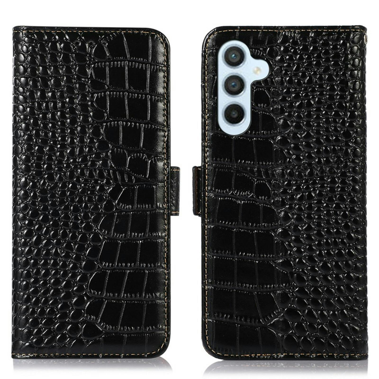 Mocaa Samsung Galaxy A55 Croco Book Case Leer Zwart