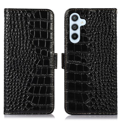 Mocaa Samsung Galaxy A55 Croco Book Case Leer Zwart