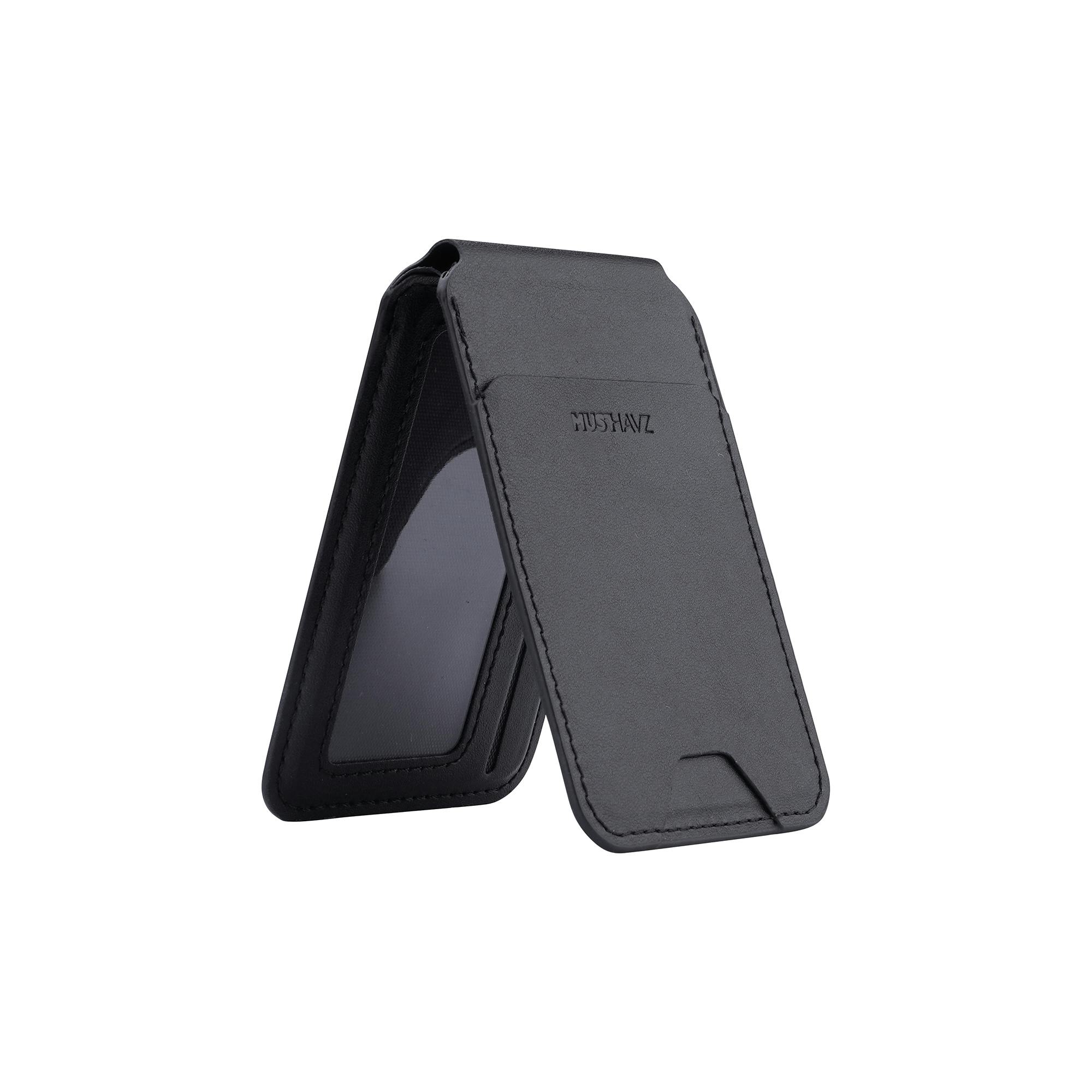 Musthavz MagSafe Vegan Leather Wallet Stand Zwart