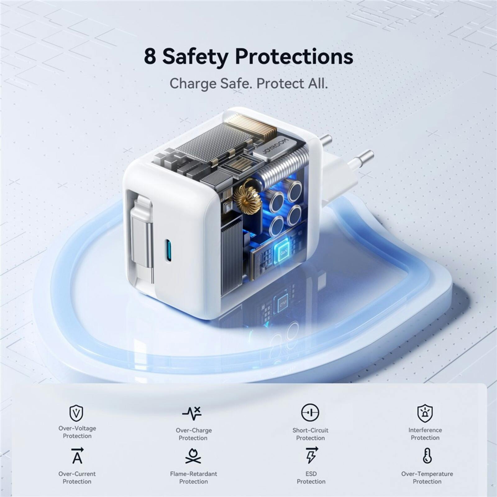 Joyroom 67W Fast Charging GaN Oplader met Ingebouwde Kabel Wit