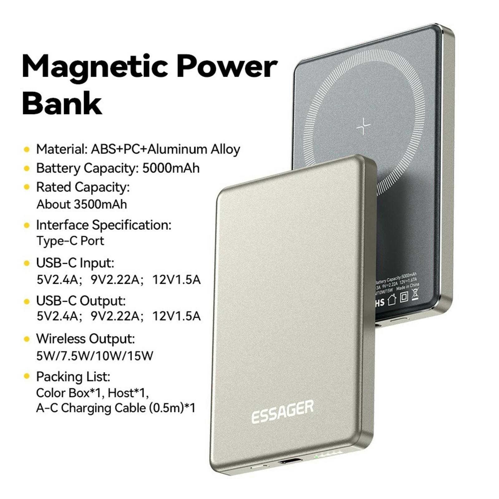 Essager 5000mAh 8mm Ultra Slim MagSafe Wireless Powerbank Titanium 5.000 mAh