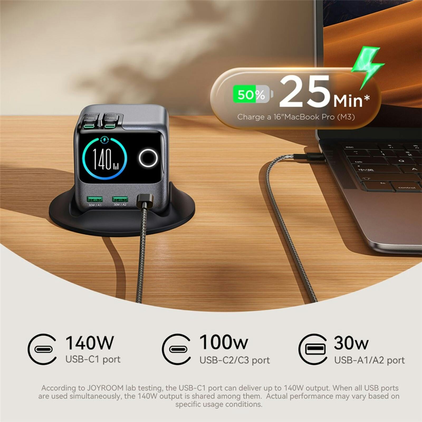 Joyroom 140W GaN Ultra Desktop Charger met Kabels Zwart