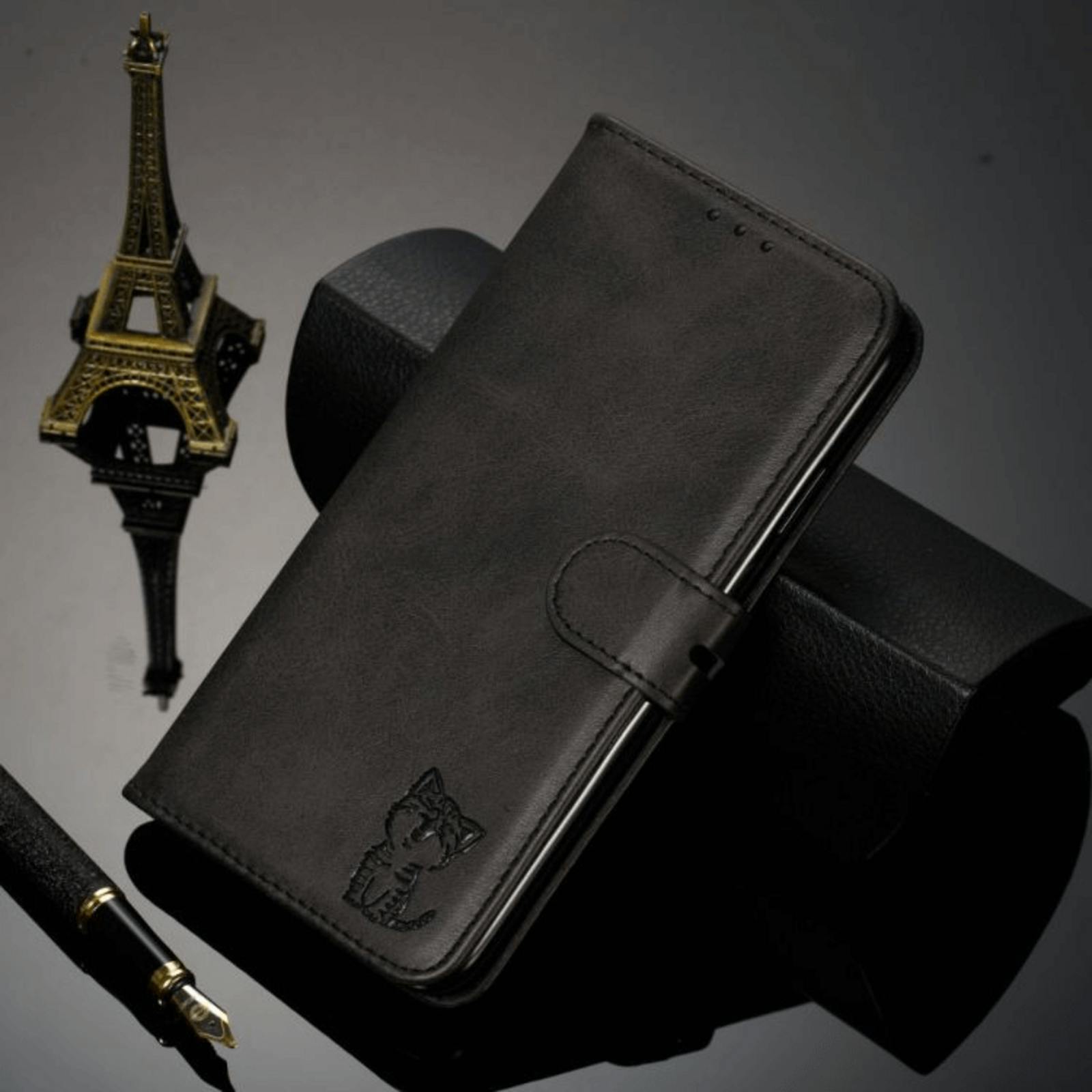 Comfycase Samsung Galaxy A41 Happy Kitten Bookcase Hoesje Zwart