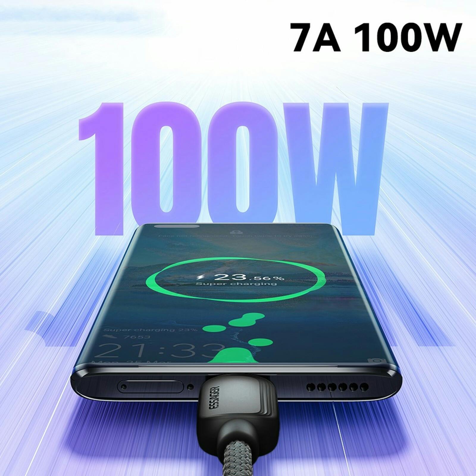 Essager 100W(!) Smartphone en Laptop Data + Oplaadkabel USB-A naar USB-C Zwart 3m