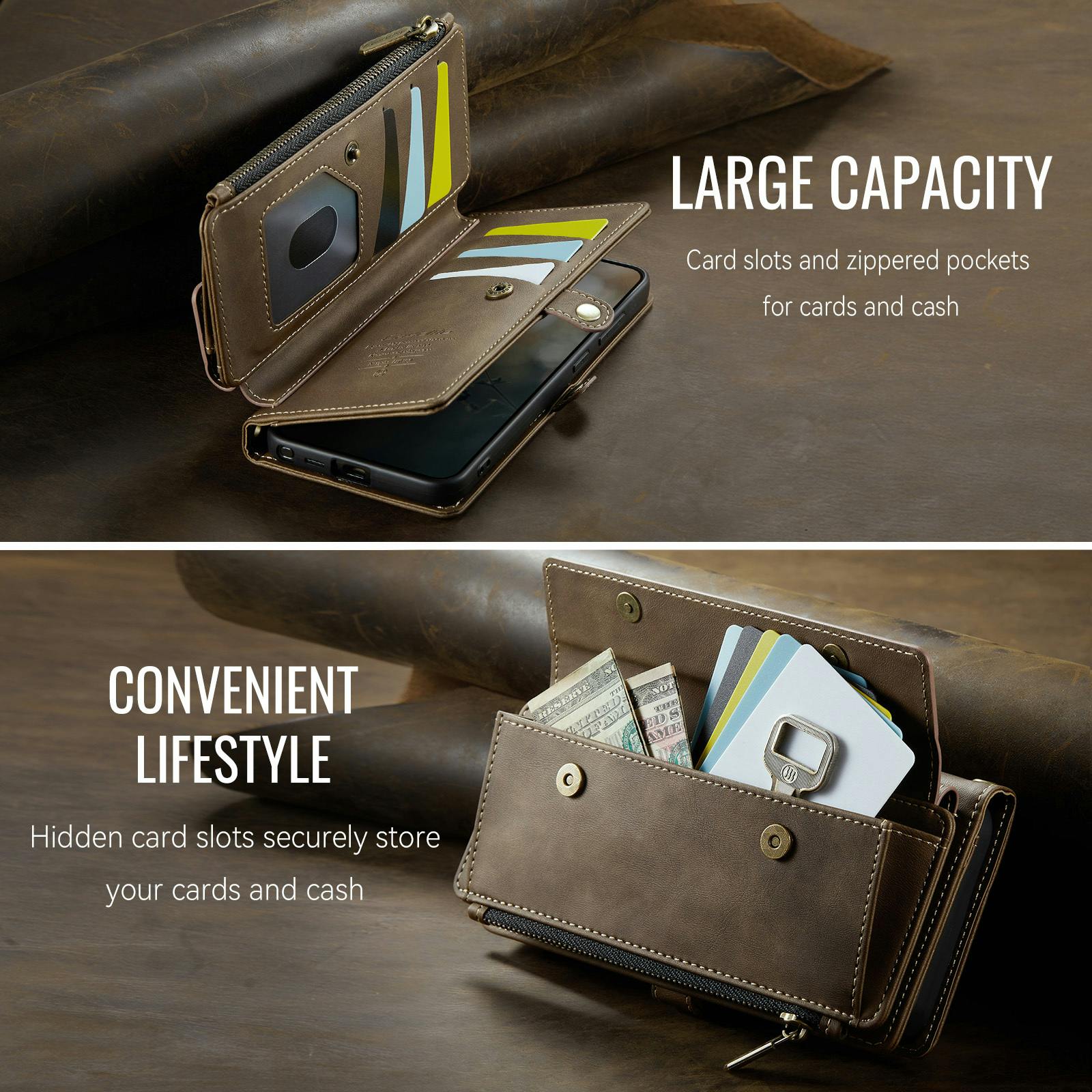 Caseme Samsung Galaxy S26 Ultra Luxe Alles-in-één Portemonnee Hoesje Bruin