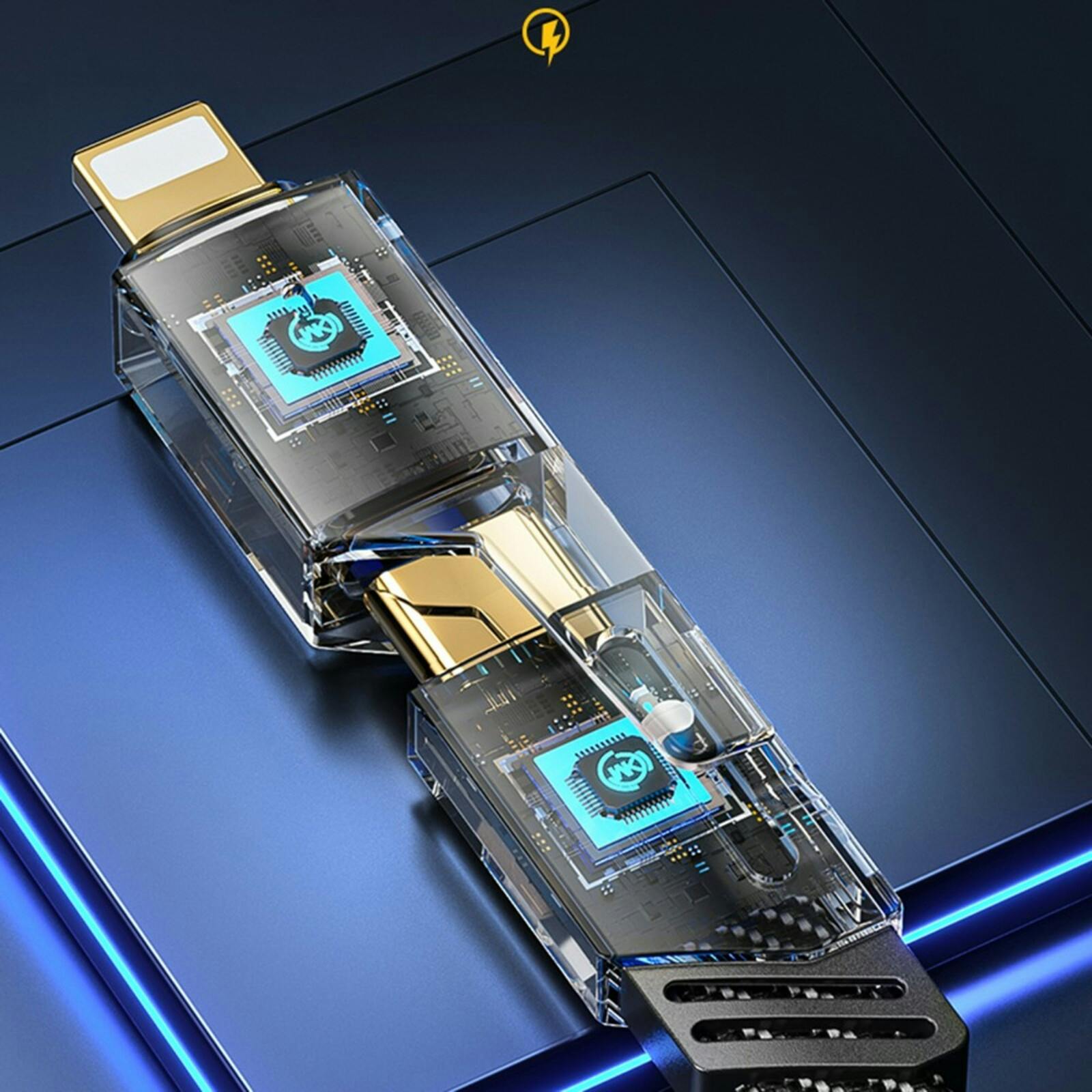 Wekome Mecha Series 65W 4-in-1 Super Fast Charging Data Cable Zwartgeel 1.2 Meter