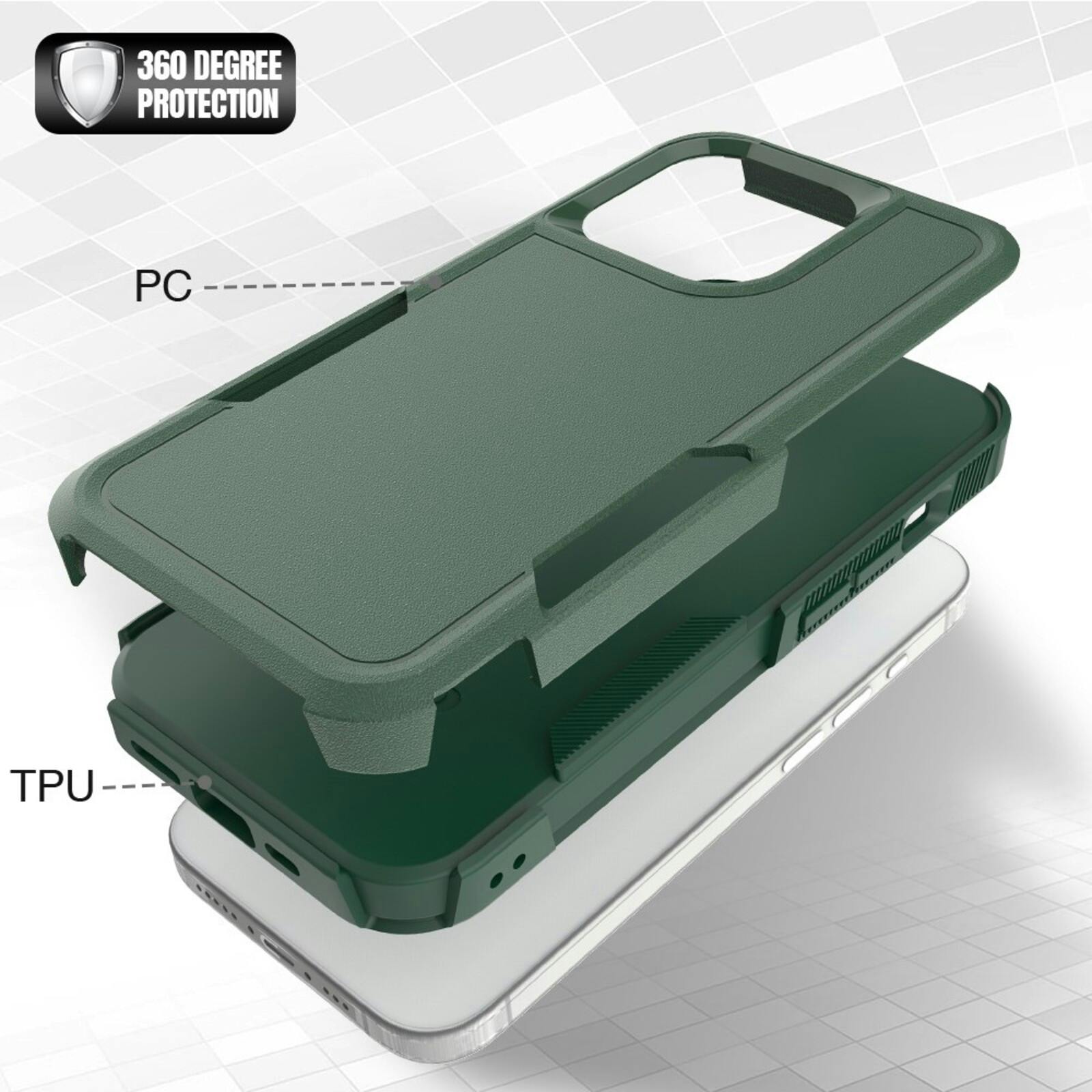 CaseBody Apple iPhone 15 Pro Rugged Armor Back Cover Donkergroen