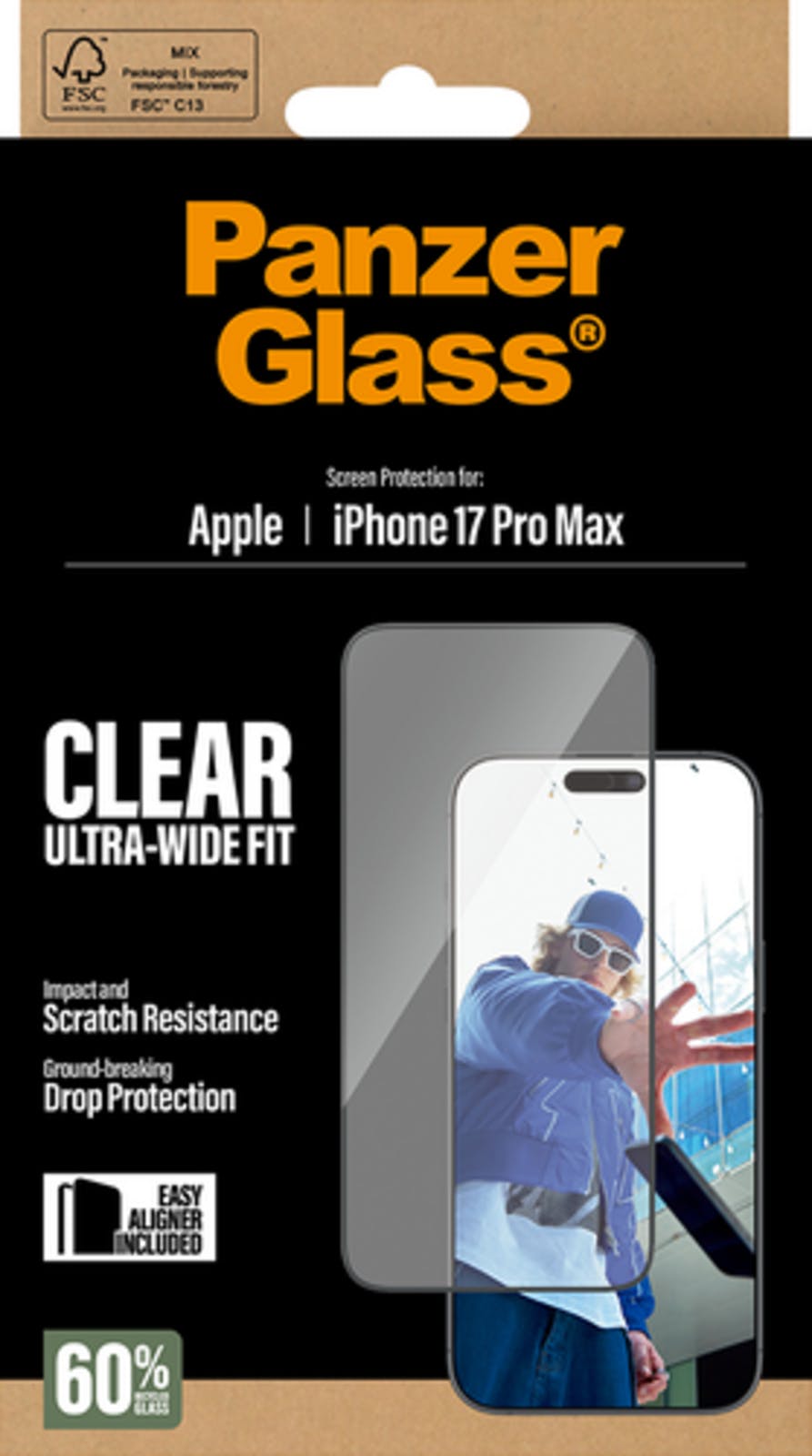 PanzerGlass iPhone 17 Pro Max Ultra-Wide Fit Screenprotector Transparant